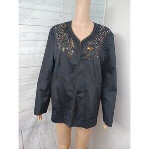 Additions By Chicos Black Cardigan Jacket Beaded Sequined Sz 3 - XL